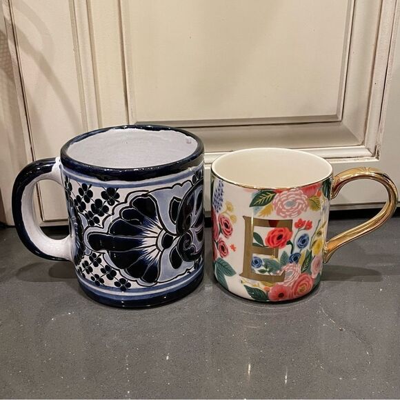 Mexican Talavera handmade Pottery blue and white patterned painted mug - Picture 8 of 13